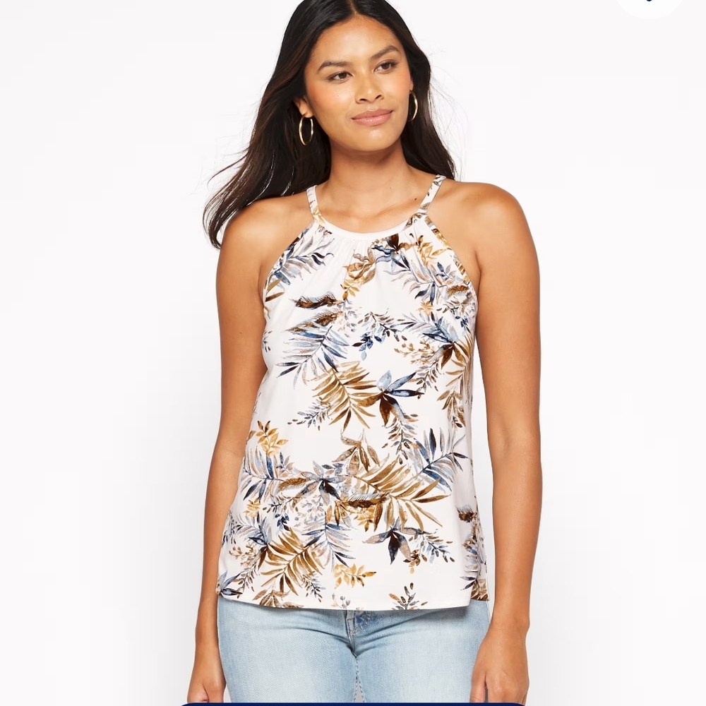 Papermoon Floral Halter Tank Top - White, Brown, Blue